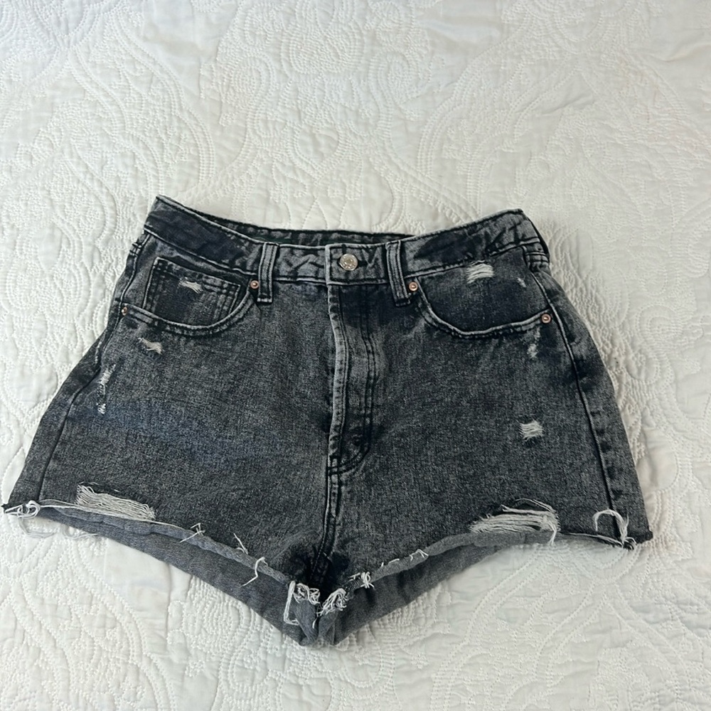 Wild fable button fly high wasted distressed black denim shorts women’s 12